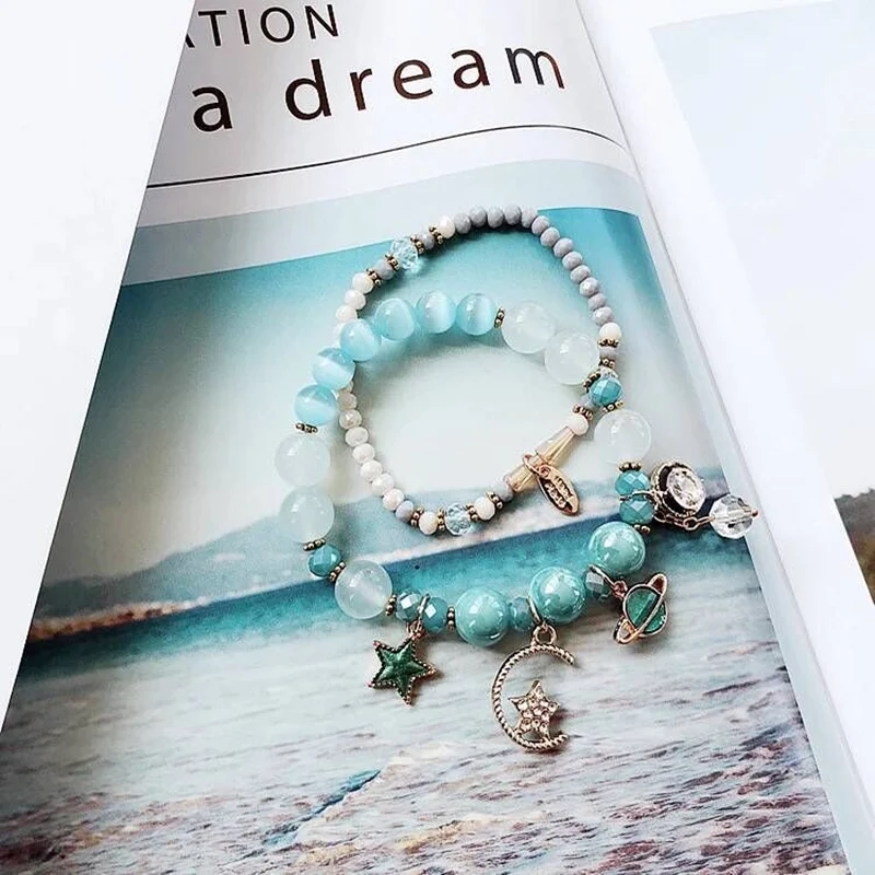 Misheng новый натуральный камень женский браслет кристалл розовый синий