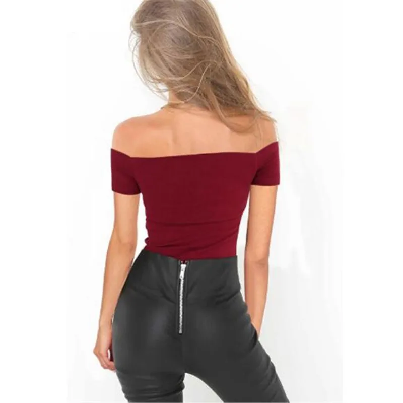 

Summer Women Casual Beach Party Stretch Slim Fitted Tee T-Shirt Women Sexy Off Shoulder V-neck Bow Cotton Tops