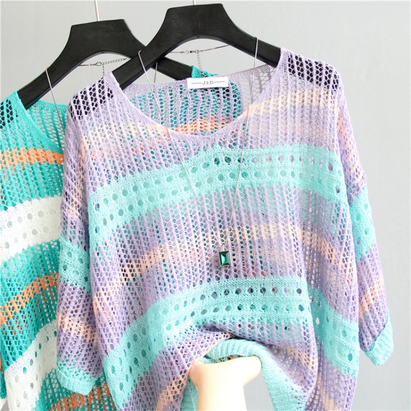 

Cheap wholesale 2021 new Summer Hot selling netred Hollow out woman tshirts fashion see through casual lady beautiful nice Tops