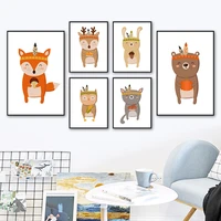 bear rabbit deer fox cat owl cute cartoon wall art canvas painting nordic posters and prints wall pictures baby kids room decor