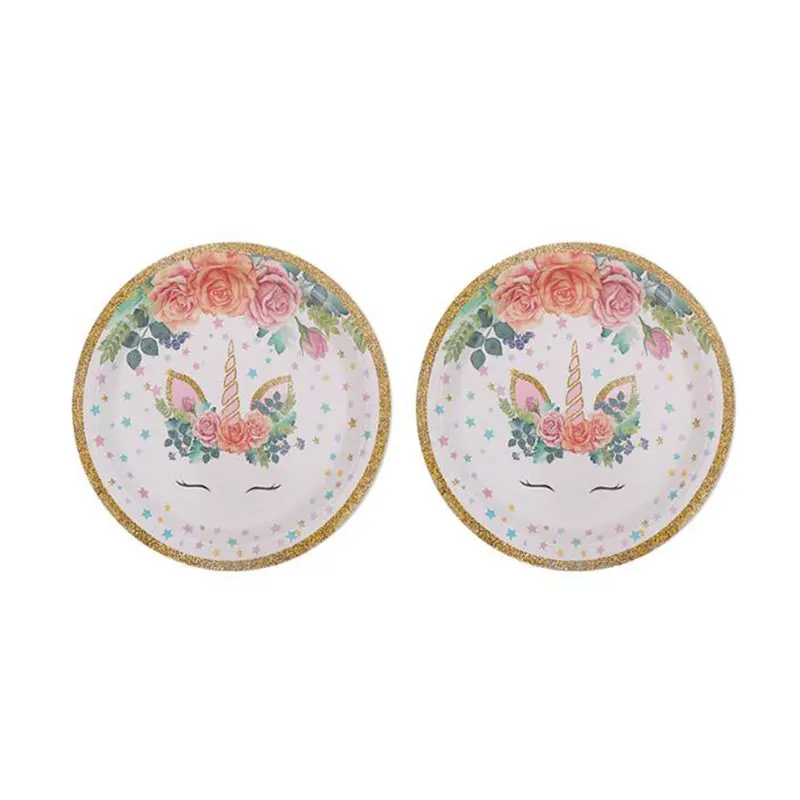 Единорог День Рождения декорации одноразовые набор столовых приборов шар чашки