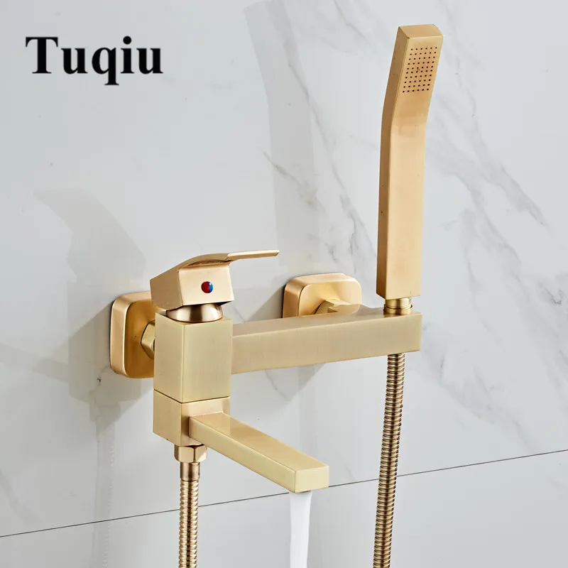 brushed gold style 2 Tuqiu набор для ванной, набор для душа, Настенный матовый золотой кран для ванной, кран для холодной и горячей ванны и душа, латунный смеситель - Цвет: brushed gold style 2