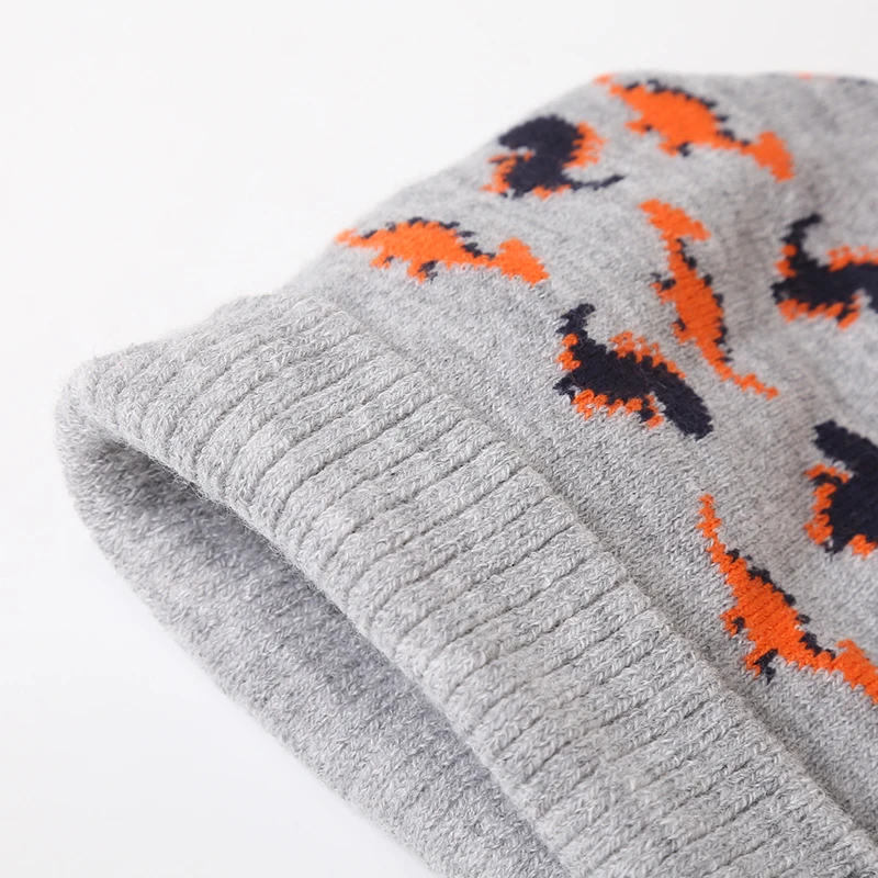 Детская осенне зимняя шапка с рисунком динозавра для маленьких мальчиков и