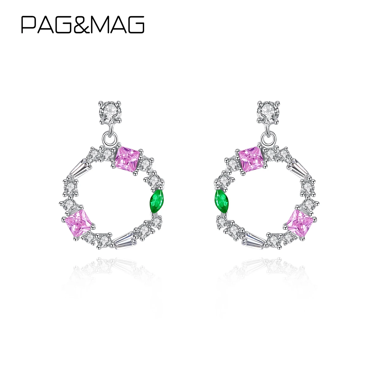 

Женские Висячие серьги PAG & MAG, серьги из стерлингового серебра 925 пробы с розовым венком, круглые Висячие серьги, свадебные ювелирные украшен...