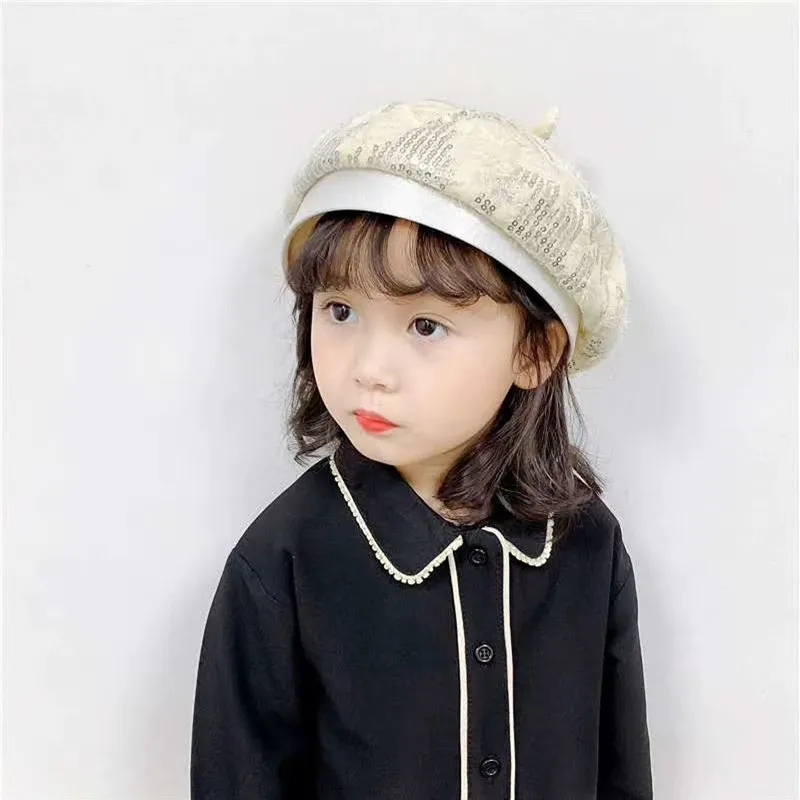 

Cap Beret Hats for Kids Girls Spring Fall French Berets Fashion Sequin Adjustable Furry Beret Brimless Octagonal Casual boina