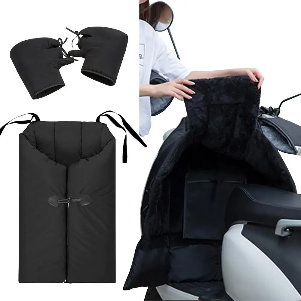 

Motorcycle Leg Lap Apron Cover With Handlebar Muffs Black Waterproof Windproof Covered Resist Cold Winter Warm Knee Pads