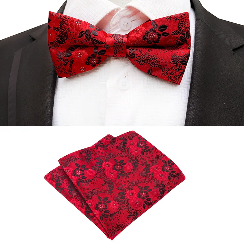 

NEW Paisley Flower Bow Tie Wedding Bowtie Boys Polyester Silk Cravat Female Male Neckwear Bowties Pocket Square Handkerchief