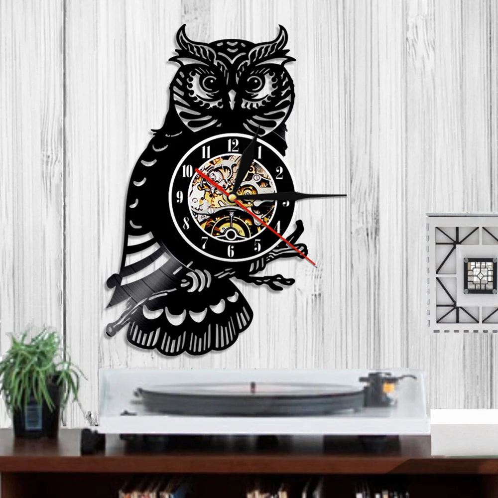 Сова Виниловый фон в стиле ретро для записи настенные часы 3D учета рабочего
