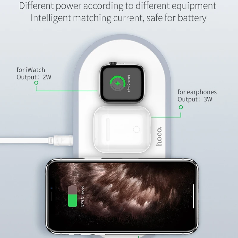Беспроводное зарядное устройство HOCO 3 в 1 для iphone 12 11 Pro XS Max Xr 8 Apple Watch 5 4 2 Airpods