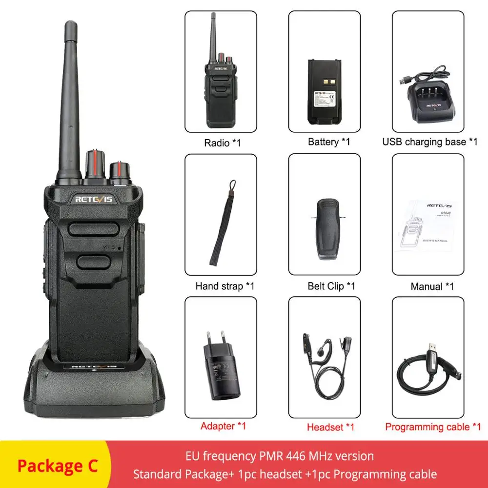Package C RETEVIS RT48/RT648 IP67 водонепроницаемый Walkie Talkie плавающий PMR радио PMR446/FRS VOX usb зарядка двухстороннее радио для Baofeng UV-9R - Цвет: Package C