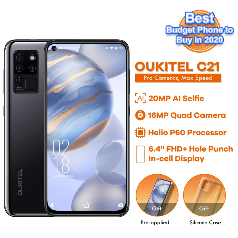 OUKITEL C21 Quad Камера 20MP селфи Octa Core Helio P60 4 + 64 Гб телефон 6 ''FHD Дырокол Экран 4000 мА/ч 4G