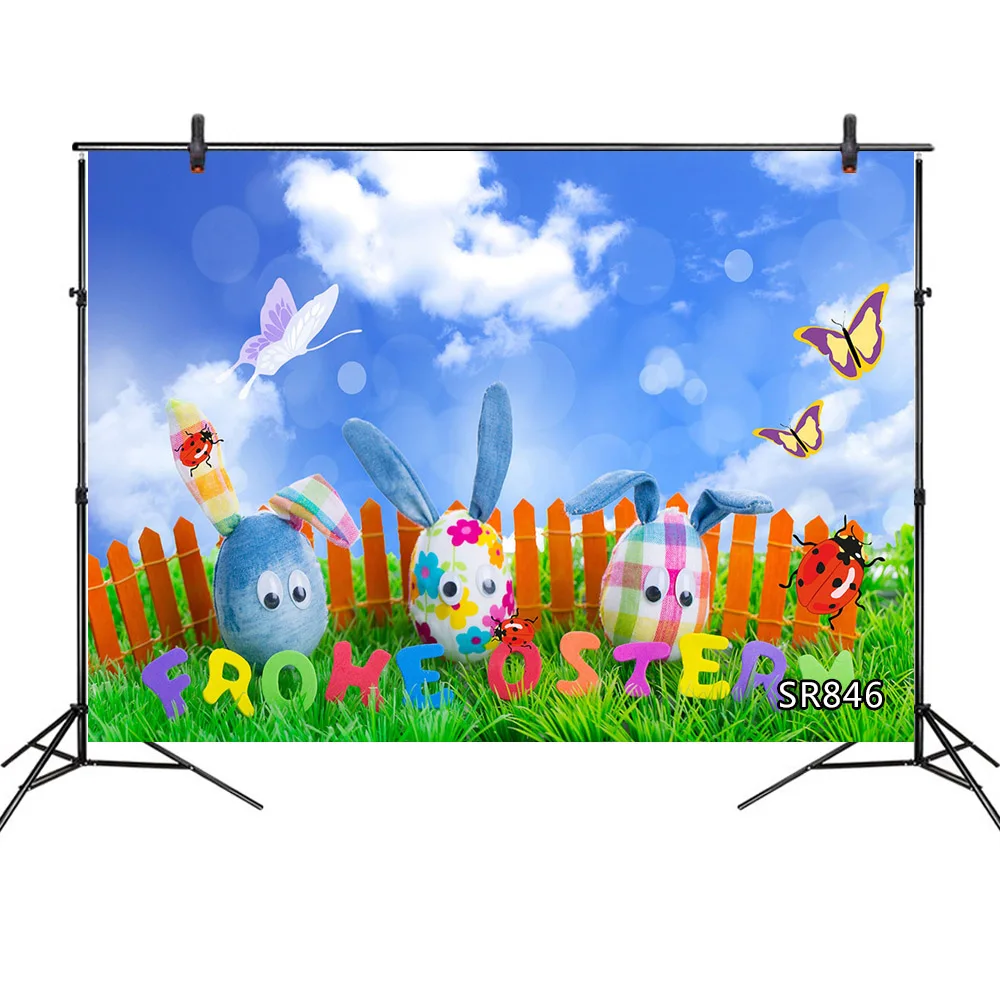 Фоны для фотосъемки с изображением Пасхи кролика яиц бабочки забора весеннего