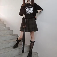 qweek japanese harajuku plaid pleated skirt high waist streetwear grunge women 2021 gothic soft girl casual short skirts goth