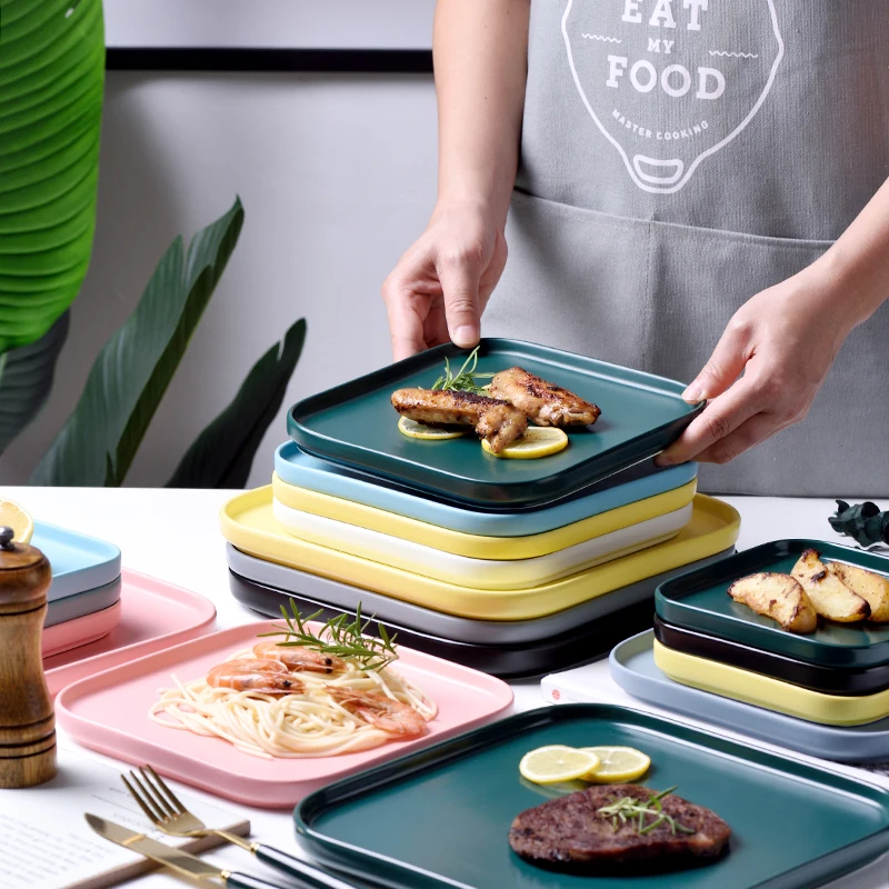 

ï¼ˆ6 Inchï¼‰Ceramic Sushi Dish Square Steak Tray Nordic Cutlery Baking Tray Plates For Food Fruit Salad Pasta Saucer