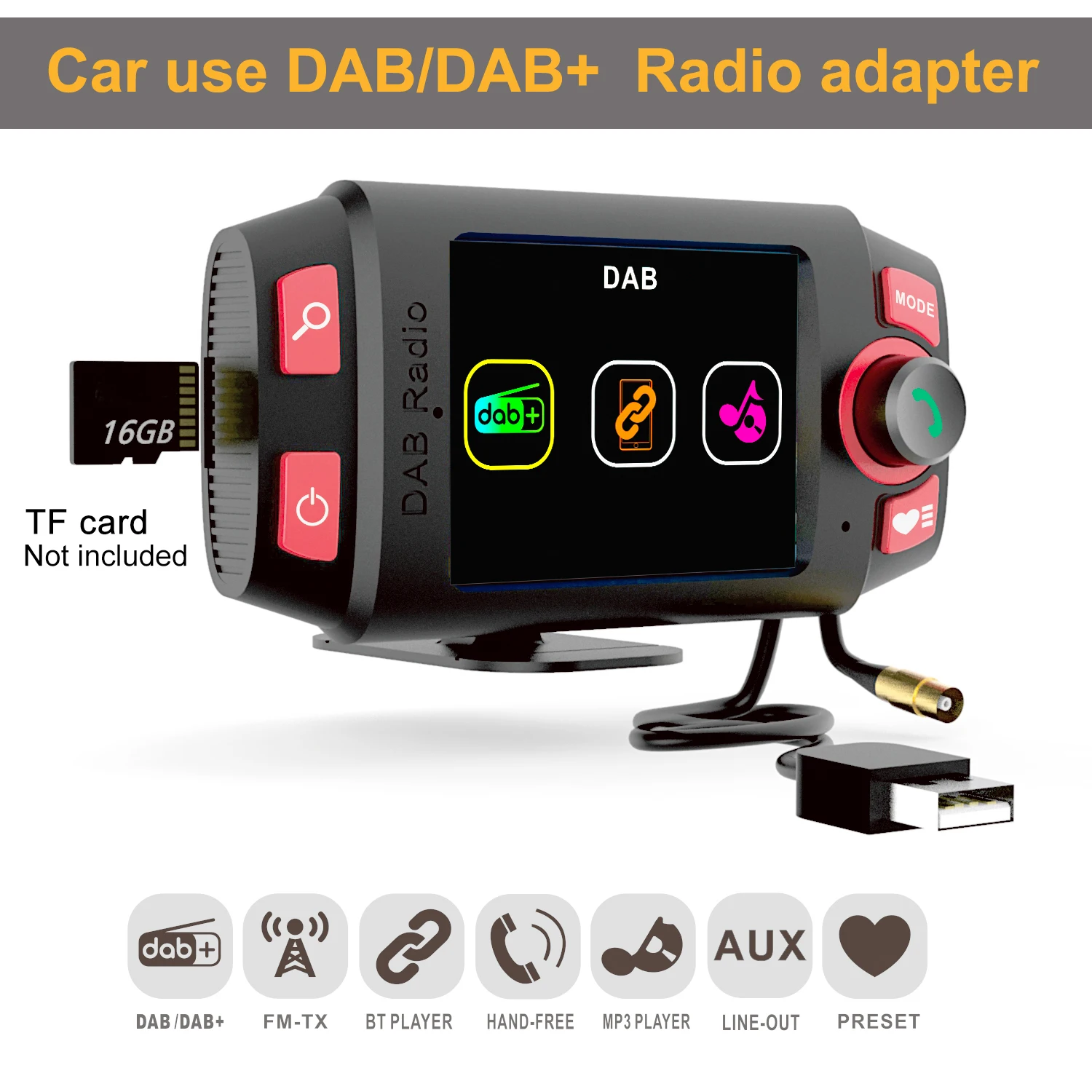 

Мини DAB + радиоприемник с Bluetooth плеером, поддержка fm-передатчика с 2,4-дюймовым экраном, mp3-музыкальный плеер для автомобильных аксессуаров