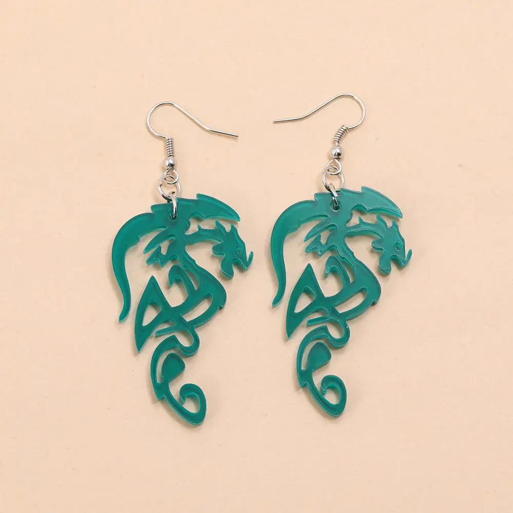 Забавные акриловые висячие серьги с зеленым демоном и драконом для женщин