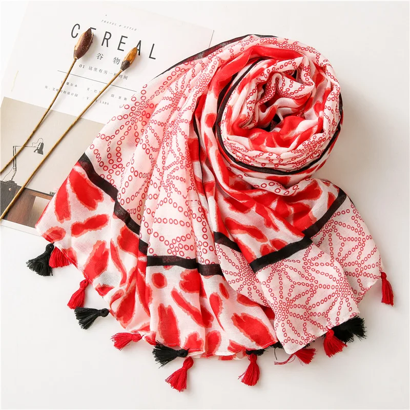 

Ladies Luxury Fashion Floral Patchwork Tassel Viscose Shawl Scarf Autumn Pashminas Stole Bufandas Muslim Hijab Sjaal 180*100Cm
