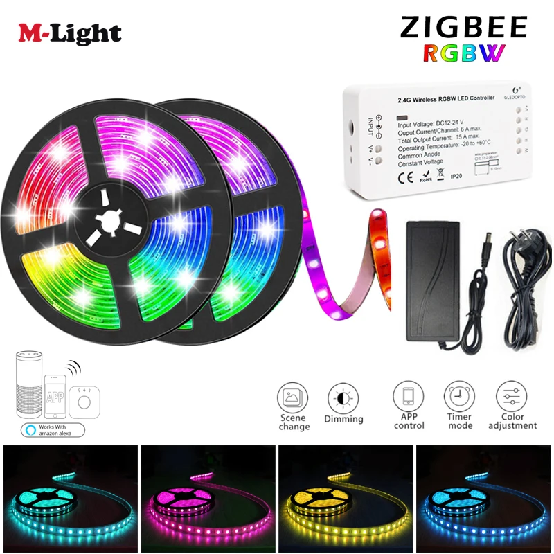 ZigBee ZLL контроллер 5 м 10 12V 24V RGBW/RGBWW 5050 светодиодный полоса лента ссылка работать с