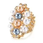 Винтажные кольца в придворном стиле, разноцветные жемчужные белые хрустальные кольца, изысканные популярные ювелирные изделия из искусственного жемчуга, подарки для женщин