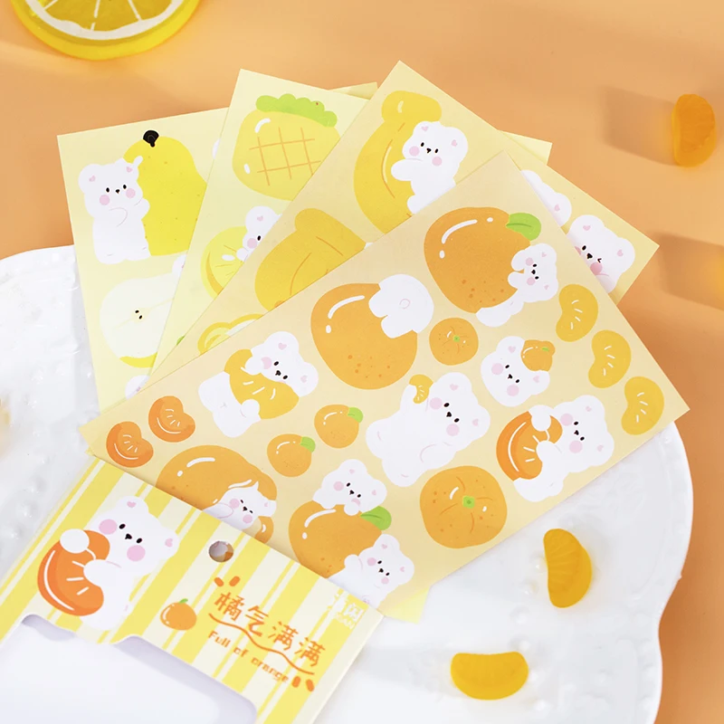 4 шт./компл. Kawaii фруктолюбимый Медведь декоративные блестящие наклейки для