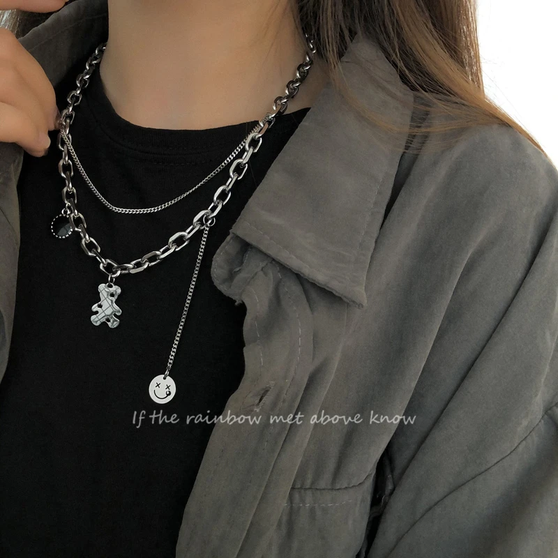 

Korean Stainless Steel Choker Layered Necklace Women Punk Trendy Dainty Stainless Steel Chain Statement Pendant Hip Hop Jewelry