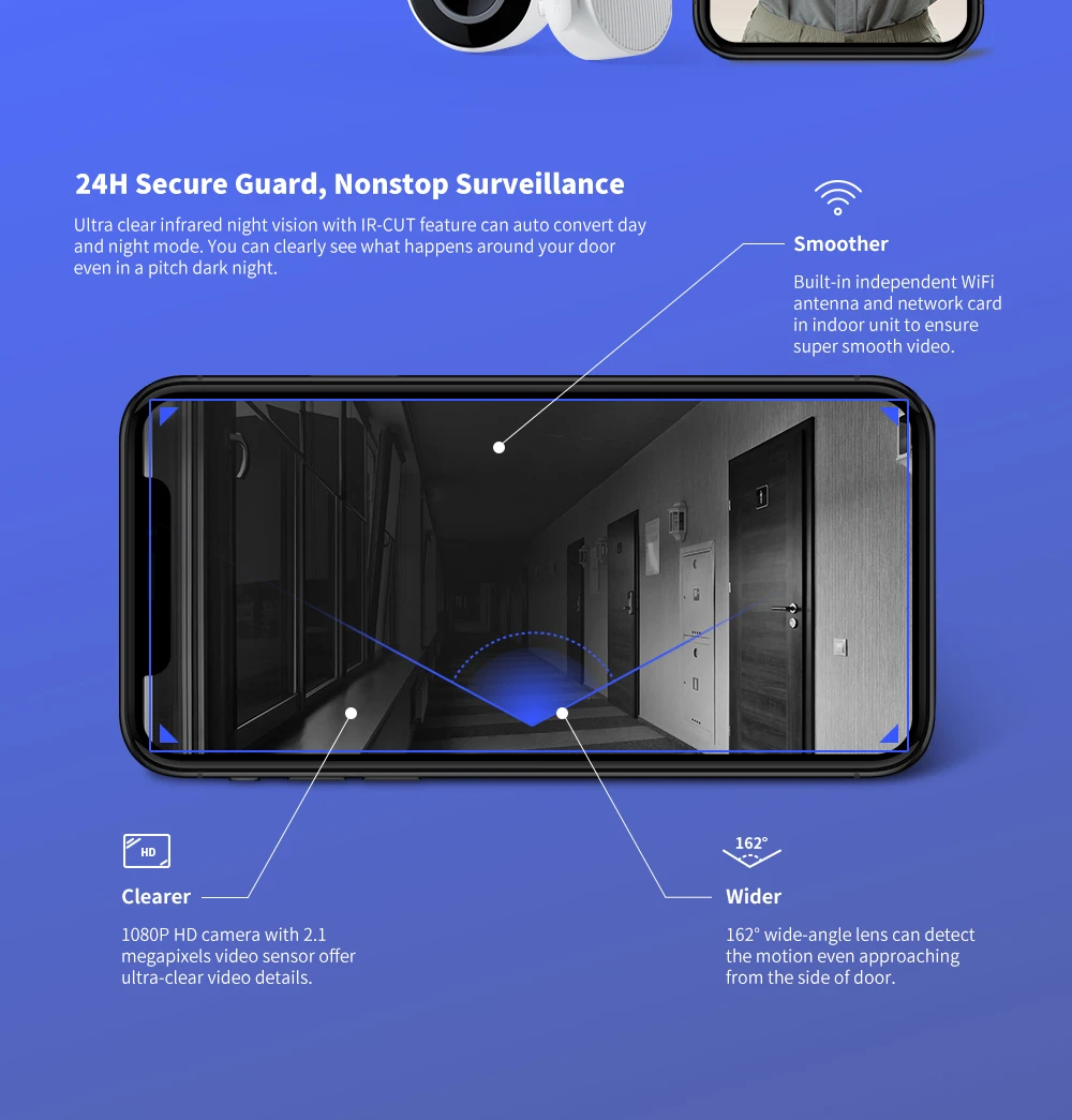 360 D819 умный IP видеодомофон видео дверной звонок wifi видео звонок AI распознавание лица ИК сигнализация 1080P умная камера дверной звонок домашний