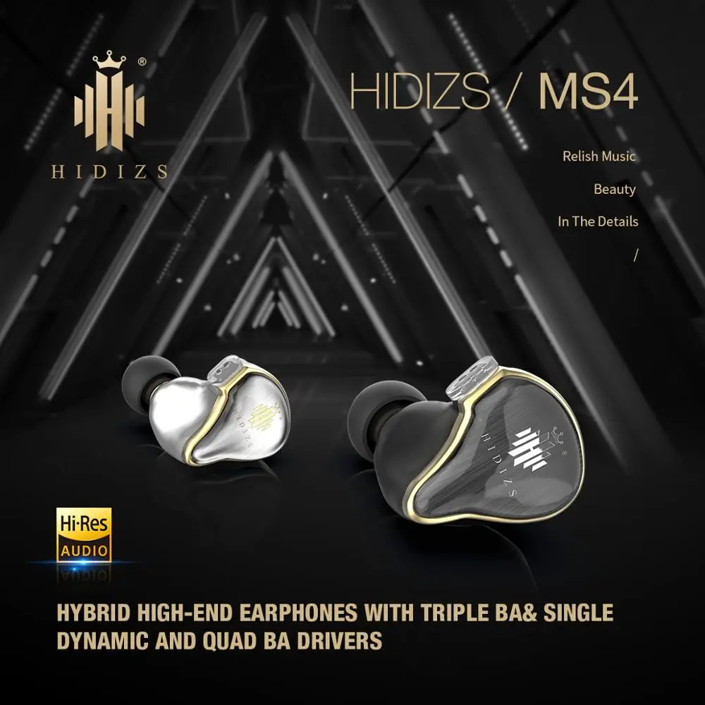 

Проводные наушники-вкладыши Hidizs MS4, Hi-Fi 3,5 мм, гибридные шумоизоляционные наушники с 2 разъемами и съемным кабелем 0,78 мм