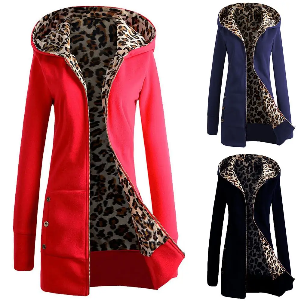 Зимние женские куртки с леопардовым принтом парка длинным рукавом пальто на
