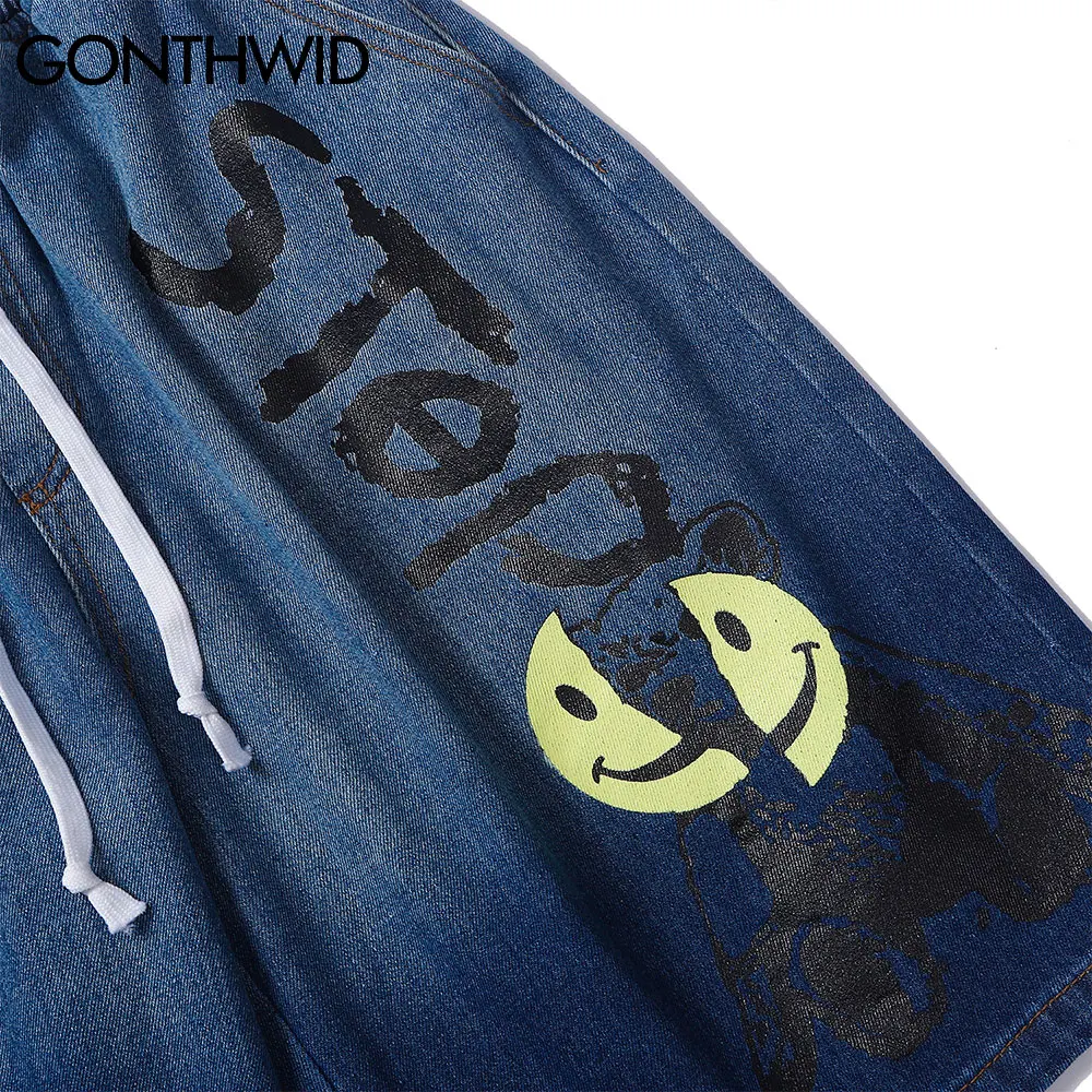 

GONTHWID Denim Shorts Streetwear Tie Dye Print Baggy Short Jeans Hip Hop Fashion Casual Harajuku Summer Mens Elastic Waist Pants