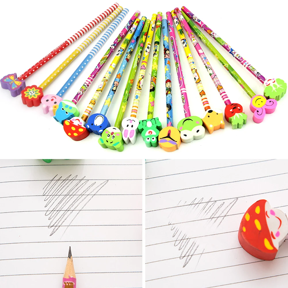 

1-10X Cartoon Eraser Pencil School Party Bag Filler Kid Stocking Toy Prize Gift 4X7E