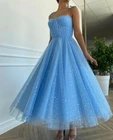 BridalAffair 2021 блестящие детские синие платья из тюля для выпускного вечера с золотыми звездами на тонких бретелях