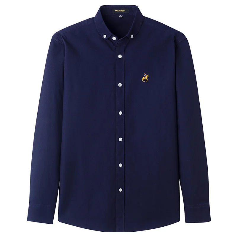 100% Cotton Shirts For Men Oxford Long Sleeve Regular Fit Plus Size 5XL No Pocket Solid