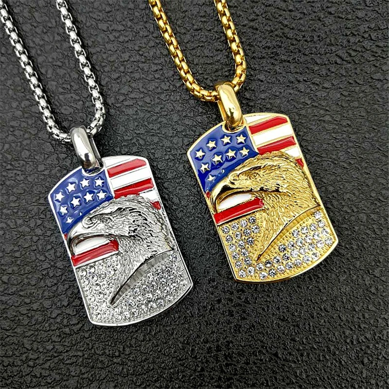 

Hip Hop Jewelry Fashion 316l Stainless Steel Chain Necklaces Men Gifts Punk Style American Flag Eagle Pendant For Women Collars