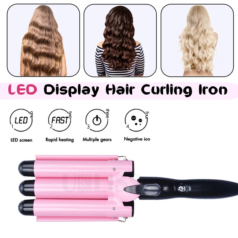 

Heatless Curls Rod Hair Waves Automatic Hair Curling Iron Professional 3 Barrels Perm Splint Ceramic Hair Curler Styling Tools