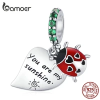 bamoer 925 sterling silver ladybug charm you are my sunshine leaf pendant for original bracelet bangle women diy jewelry bsc492