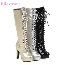 Brand New Comfortable Gold Silver Women Knee High Platform Boots Hot High Heels Lady Shoes LA257 Plus Big Size 11 43 46 48