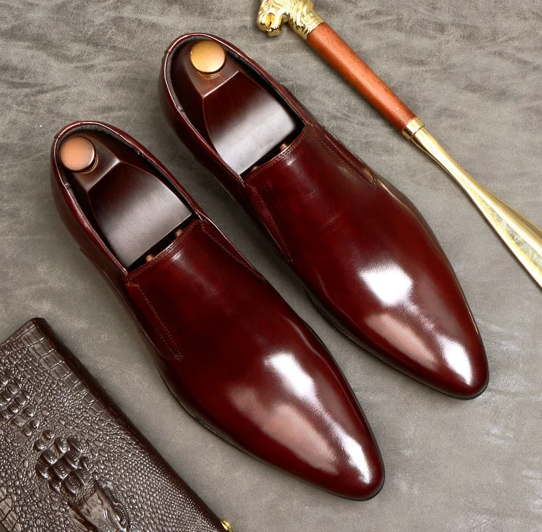 Мужские туфли-оксфорды ручной работы черные винно-красные лоферы из натуральной
