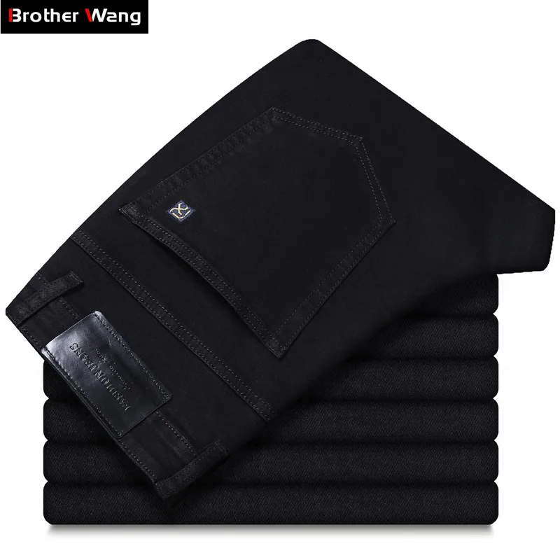 2021 Summer New Men's Black Straight Thin Jeans Advanced Stretch Loose Business Casual Trousers Male Brand Pants Plus Size 42 44