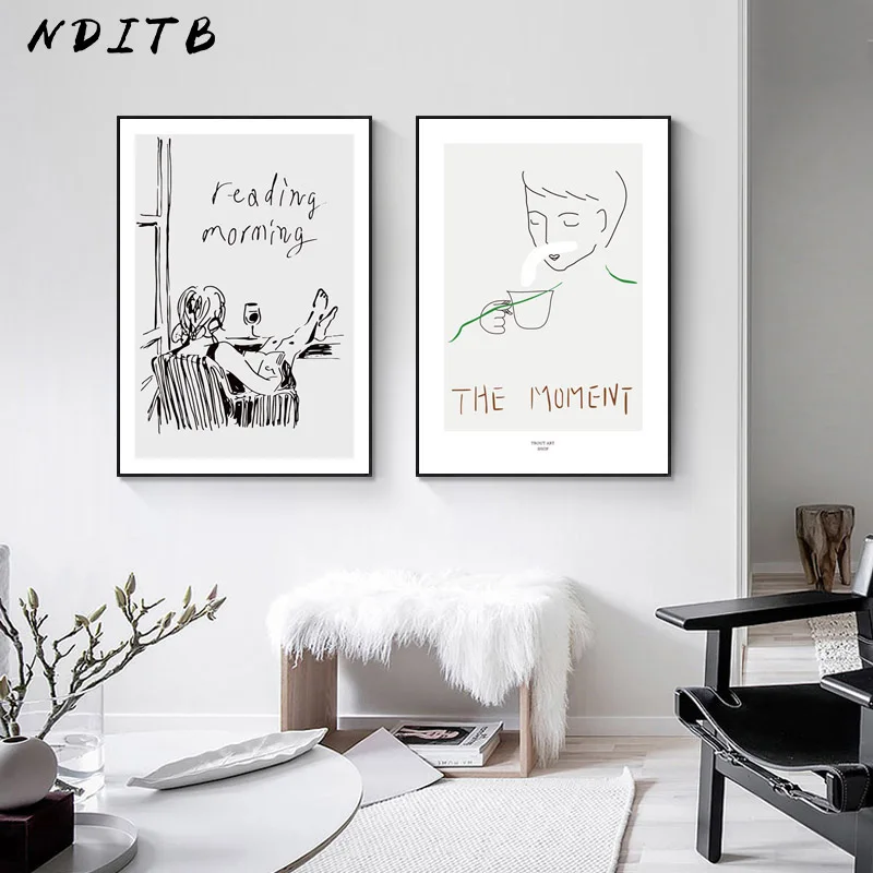 Современная Художественная линия настенный плакат черный белый абстрактный