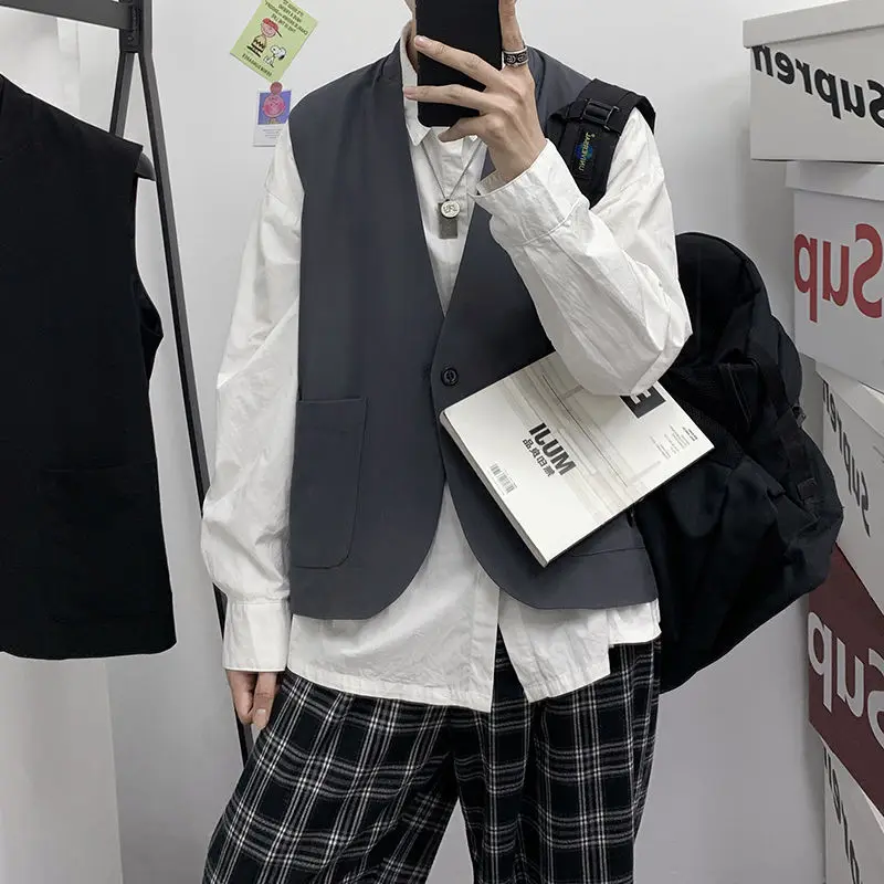 

Мужской жилет, однотонный повседневный деловой пиджак, модель блейзер с v-образным вырезом в Корейском стиле, S-3XL