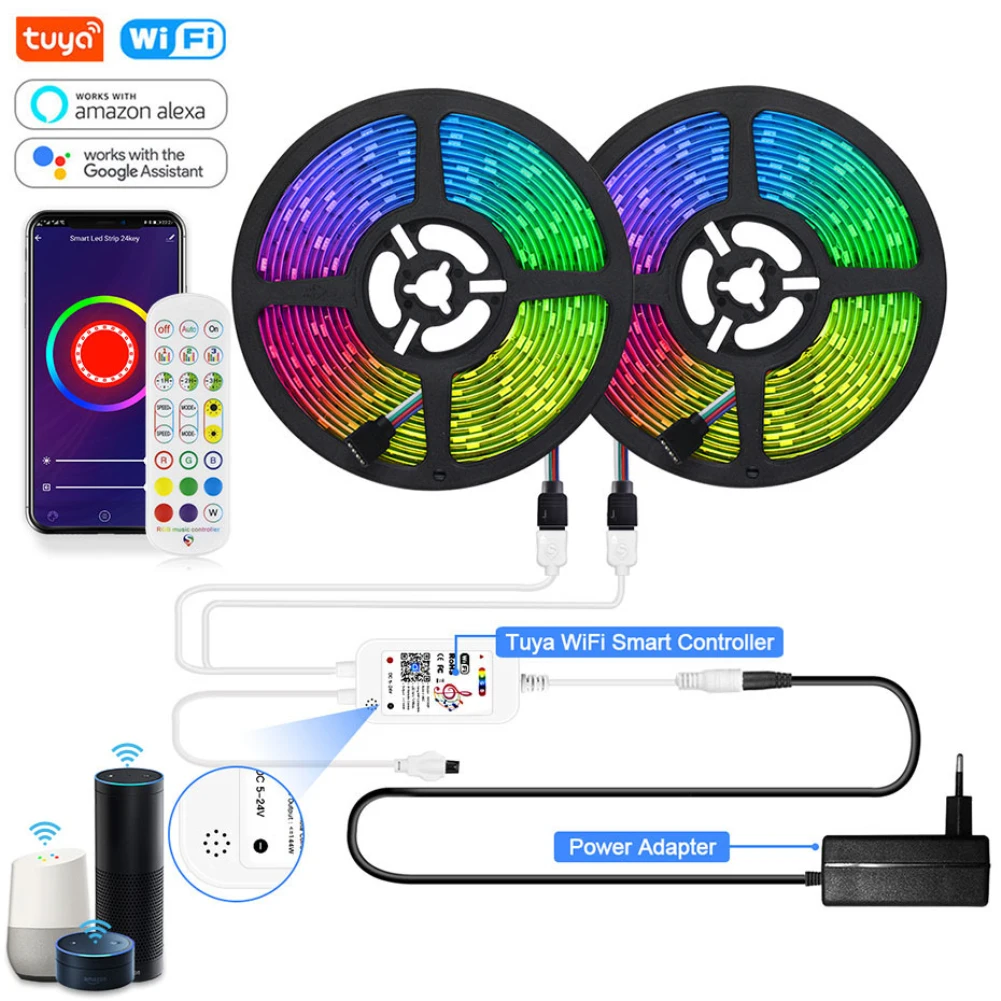 

Умная Светодиодная лента Tuya с поддержкой Wi-Fi, RGB, 12 В, 5050