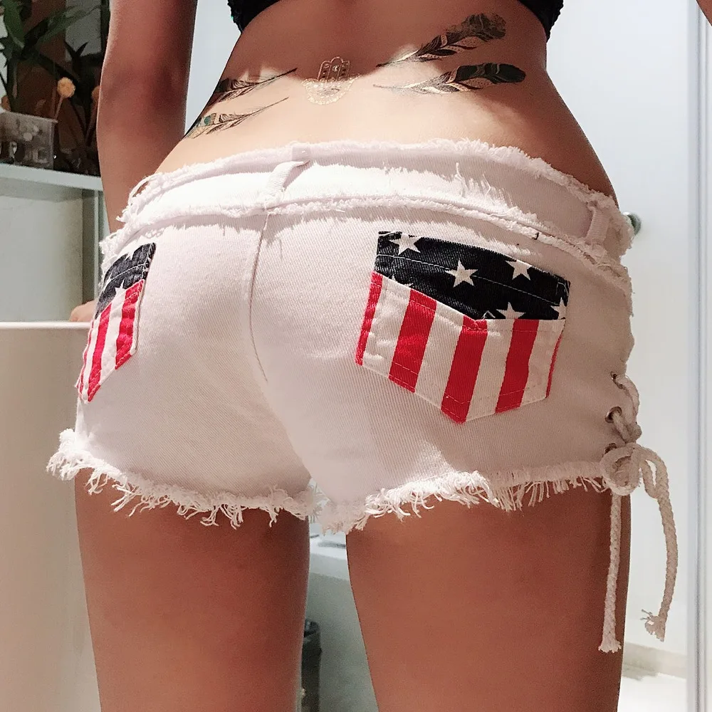 

208 new sexy summer lady denim shorts hot pants European and American jeans flag broken hole
