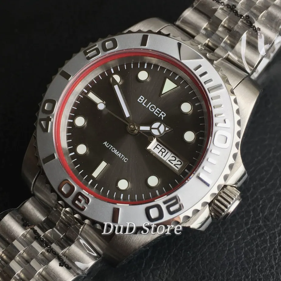

Bliger 40mm New Fashion Men's Watch Sapphire Glass Grey Sterile Dial Ceramic Bezel Date Luminous NH36 Movement Automatic Watch