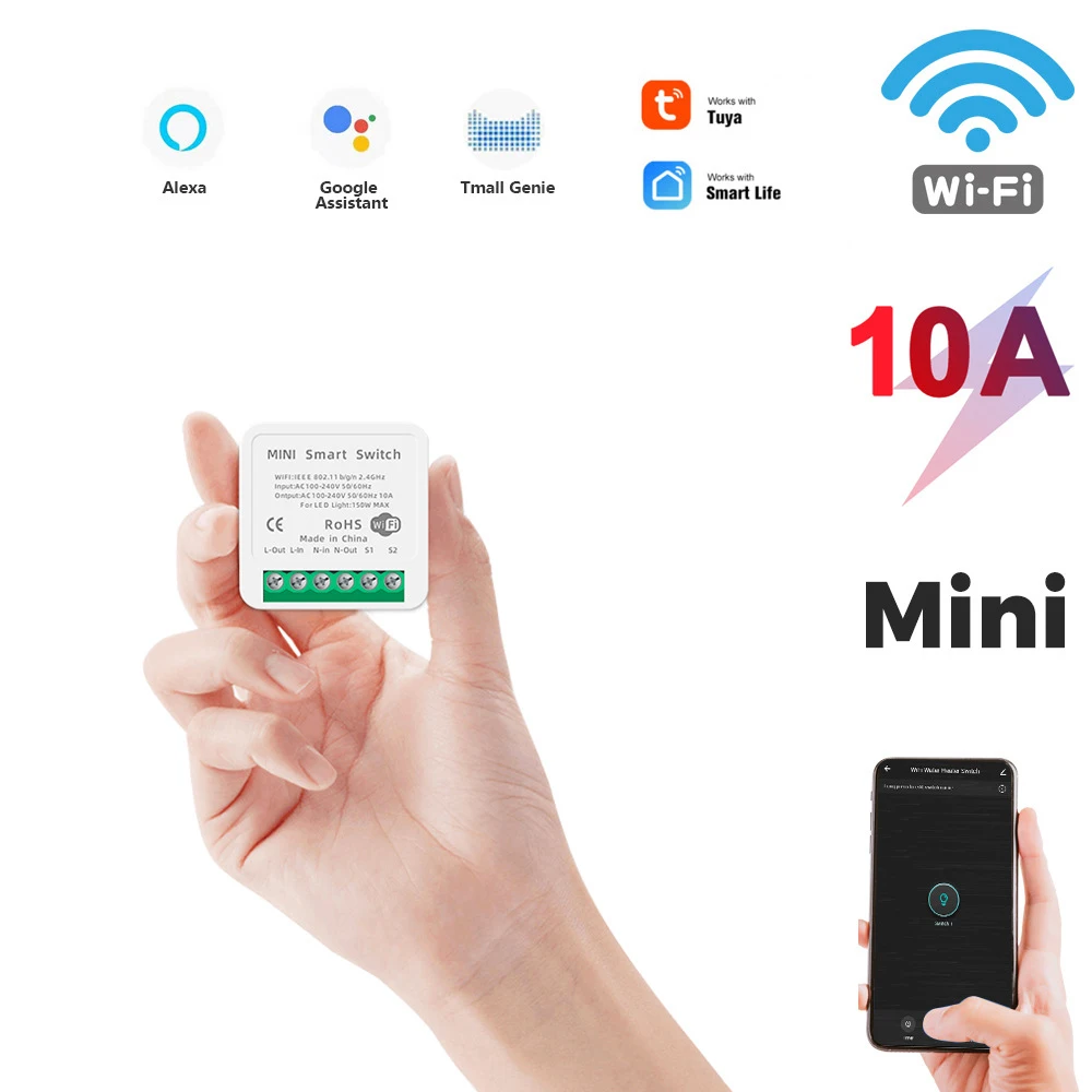 

Mini Tuya Wifi DIY Switch Supports 16/10A 2 Way Control Smart Home Automation Module Works with Alexa Google Home Smart Life App