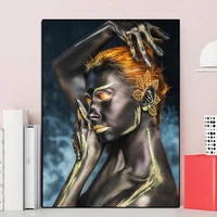 wall art canvas painting graceful golden hair black woman on the posters and prints african woman art picture for home decor