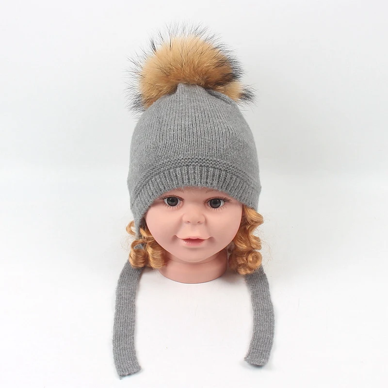 Детская осенне-зимняя теплая шапка из натурального меха для маленьких мальчиков