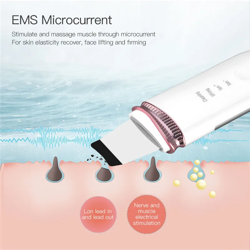 

Ultrasonic Vibration Massage Skin Scrubber Blackhead Cleaning Ems Ion Anti Wrinkle Facial Cleansing Peeling Pore Cleaner Beauty