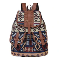 drawstring bohemia travel rucksack canvas backpack women vintage print ethnic schoolbag for women girls school backpacks