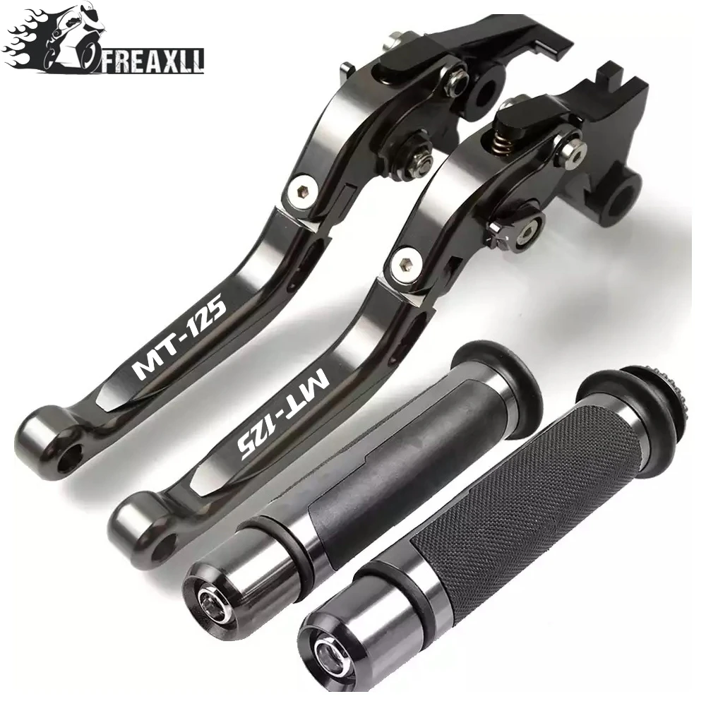 Q With LOGO Motorcycle Adjustable Folding Brake Clutch Levers Handlebar Hand Grips For Yamaha For YAMAHA MT125 MT-125 MT 125 - Цвет: Q With LOGO