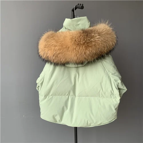 Green raccoon fur 1 MAOMAOFUR женский пуховик на утином пуху, зима, Модная стильная Толстая парка с воротником из натурального меха, теплая верхняя одежда на белом утином пуху - Цвет: Green raccoon fur 1